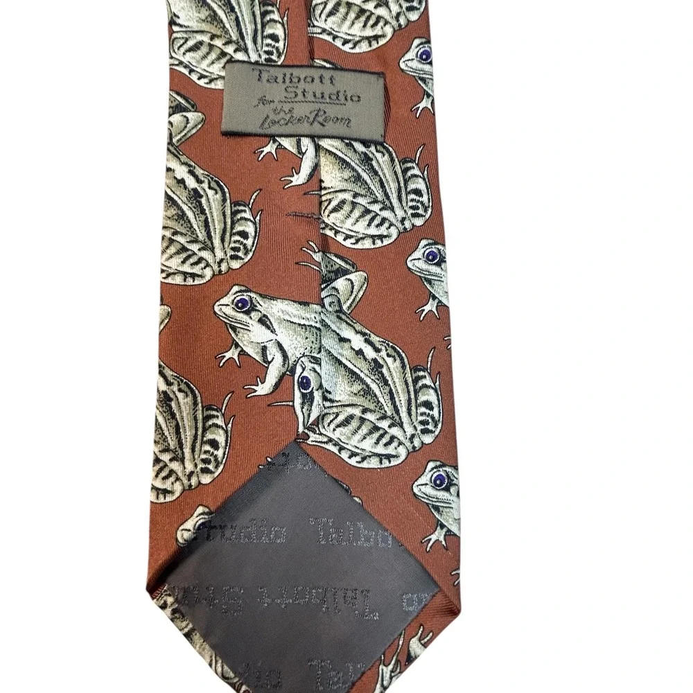 Talbot Studio Frog Print Silk Necktie Brown‎ Green Men's Fashion Accessory